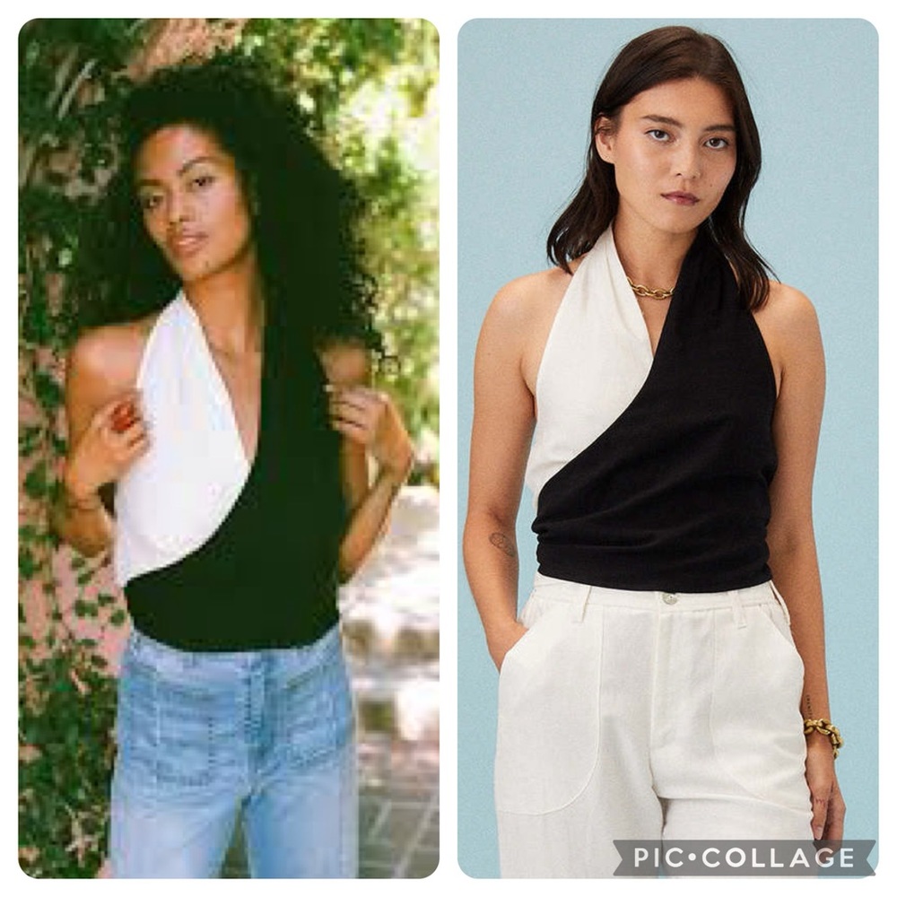 R.G. Kane “Luca” Black and Cream Halter Wrap Top